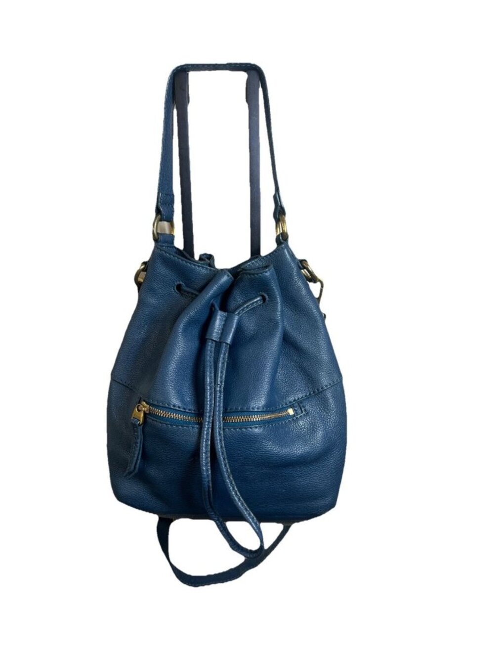 Fossil Vickery Blue Leather Drawstring Bag Purse Convertible Crossbody Boho